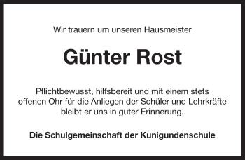 Traueranzeige von Günter Rost von Pegnitz-Zeitung